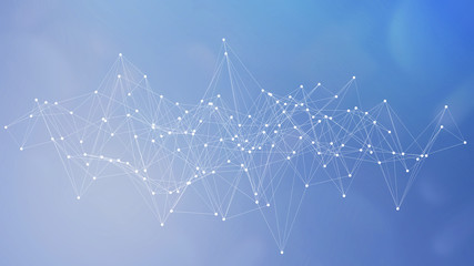 Fototapete - Abstract science digital connection background. polygonal with dots and lines. 3D render