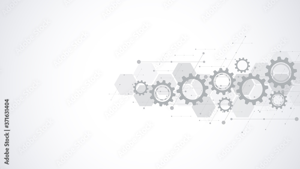 Cogs and gear wheel mechanisms. Hi-tech digital technology and ...