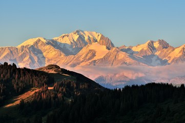  Sunset over the Mont Blanc massif from Les Saisies, France