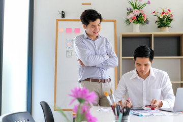 Wall Mural - young man designers planning work together on website ux app development.