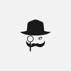 old man detective magnifying glass logo vector icon illustration