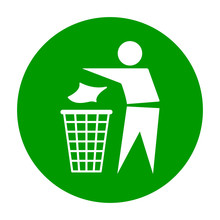 Do Not Litter Flat Icon In Green Circle Isolated On White Background. Keep It Clean Vector Illustration. Tidy Symbol