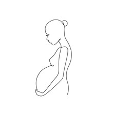 Pregnant Woman Abstract Silhouette, Pregnancy, Continuous Line Drawing, Print For Clothes And Logo Design, Emblem Or Logo Design, Isolated Vector Illustration.
