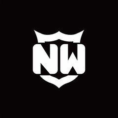 NW Logo monogram with shield around crown shape design template