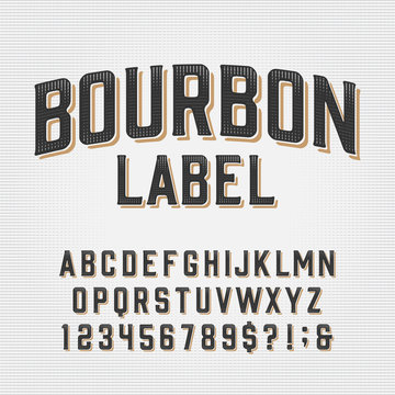 bourbon label alphabet font. scratched vintage letters, numbers and symbols. vector typescript for y