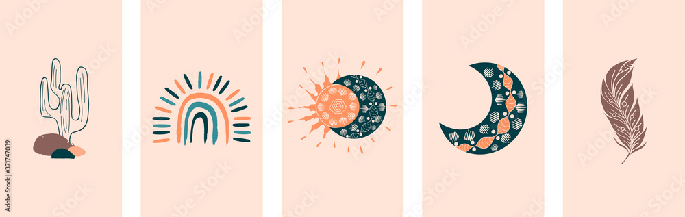 Boho Social Media cover Layout. Vector set of bohemian template in ...