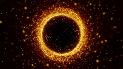 Wall Mural - Gold Ring Futuristic Rotation Particle Floating Glittering 4K Animation On Black Background