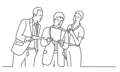 Sticker - Business meeting. People are discussing work. Line drawing vector illustration.