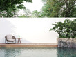 canvas print picture - Modern style swimmimg pool terrace with blank wall for copy space 3d render, There are wooden floor,green tile in the swimming pool and ,empty white wall,Surrounded by nature.