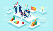 Vector of business people working as a team to grow company profits