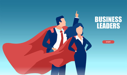 Wall Mural - Vector of a young business leaders man and woman wearing red cape