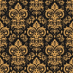Wall Mural - Golden damask pattern. Vintage ornament and baroque elements for decoration. Elegant and luxury design for interior, wallpaper, texture and fabric. Classic abstract background vector illustration