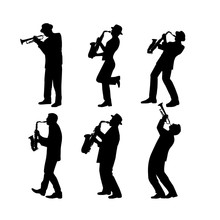 Silhouette Jazz Musician Set Vector Illustration