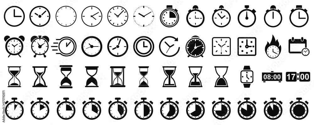 Set hourglass icons, sandglass timer, clock flat icon, time management – vector - obrazy, fototapety, plakaty 