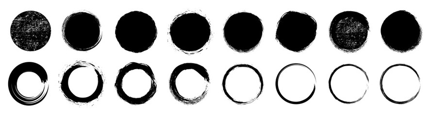 Wall Mural - Set different circle brush strokes, hand drawn paint brush circle logo frame – vector for stock