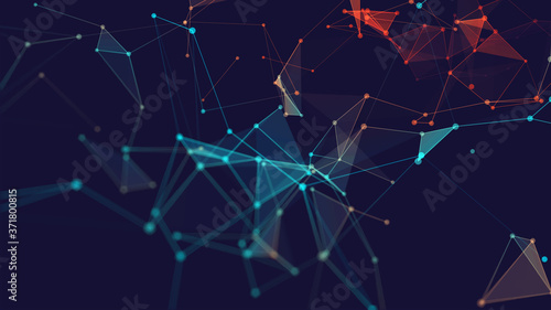 Cuadros en Lienzo Abstract polygonal space low poly dark background with connecting dots and lines