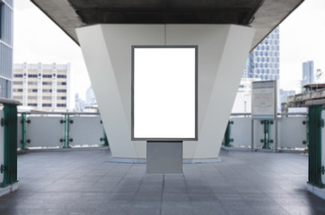 Wall Mural - large blank advertise billboard white led screen vertical on big pole walk way outdoor in city for d