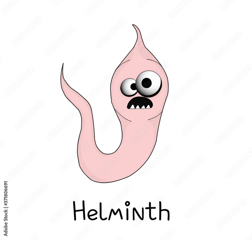 เวกเตอร์ Stock helminths, roundworms. intestinal parasites. warning ...