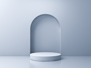 Aufkleber - Blank white podium pedestal on white grey background with shadow and reflection 3D rendering