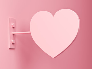 Aufkleber - Pink pastel color heart shape signage mock up or blank heart signboard on the pink wall with shadow 3D rendering