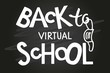 © Елена Кутузова - Back to virtual school lettering with face mask element. Hand written words isolated on chalk blackboard background. Hand lettering quote. School online edition. Quarantine Teacher Shirt Design