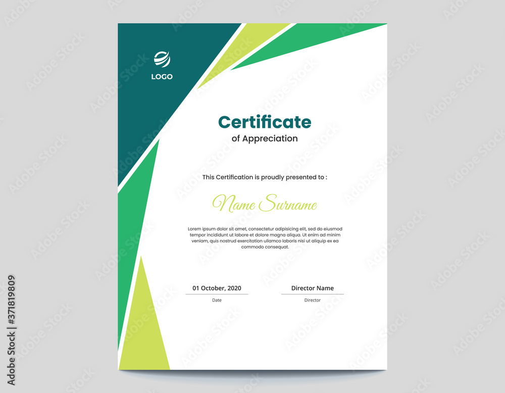 Vertical colored green geometric shapes certificate design template ...
