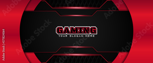 Fotografía Futuristic red and black abstract gaming banner design with metal technology concept