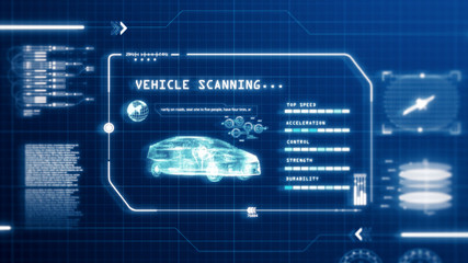 Wall Mural - hud driving car speed user interface computer screen display with pixels background. blue abstract d