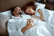© alfa27 - beautiful caucasian couple sleep together on bed, married couple have sweet dreams in the morning