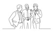 © Anna - Three businessmen talking to each other. Line drawing vector illustration.