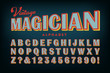 Vintage Magician Alphabet; A Late Victorian Era Sans Serif Style, As Seen on Old Sho0w Posters from Around the Turn of the 20th Century. Basic Tricolor Effect on Retro Block Lettering.