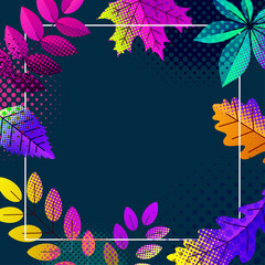 Canvas Print - Autumn dotted leaves on dark blue background.