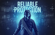 © ra2 studio - Faceless man with RELIABLE PROTECTION inscription, online security concept