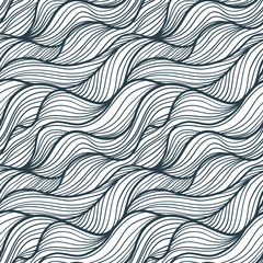 Wall Mural - Seamless pattern with black linear waves. Design for backdrops and colouring book with sea, rivers or water texture. Repeating texture. Figure for textiles. Print for the cover of the book, postcards.