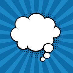 Wall Mural - retro comic expression empty speech bubble with colorful halftone shadow on stripes background. vect