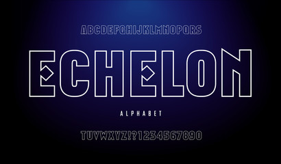 Wall Mural - Echelon; Retro-Future Game or Sci-Fi Brand or Logo Alphabet. Good Font for Technology or Space Theme, as well as Sports. Futuristic Outline Style with Unusual Letterforms.