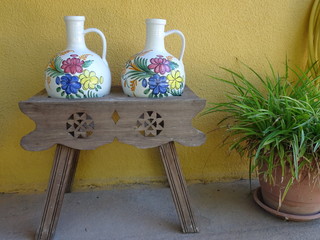 Two Decorative Vases in Stand