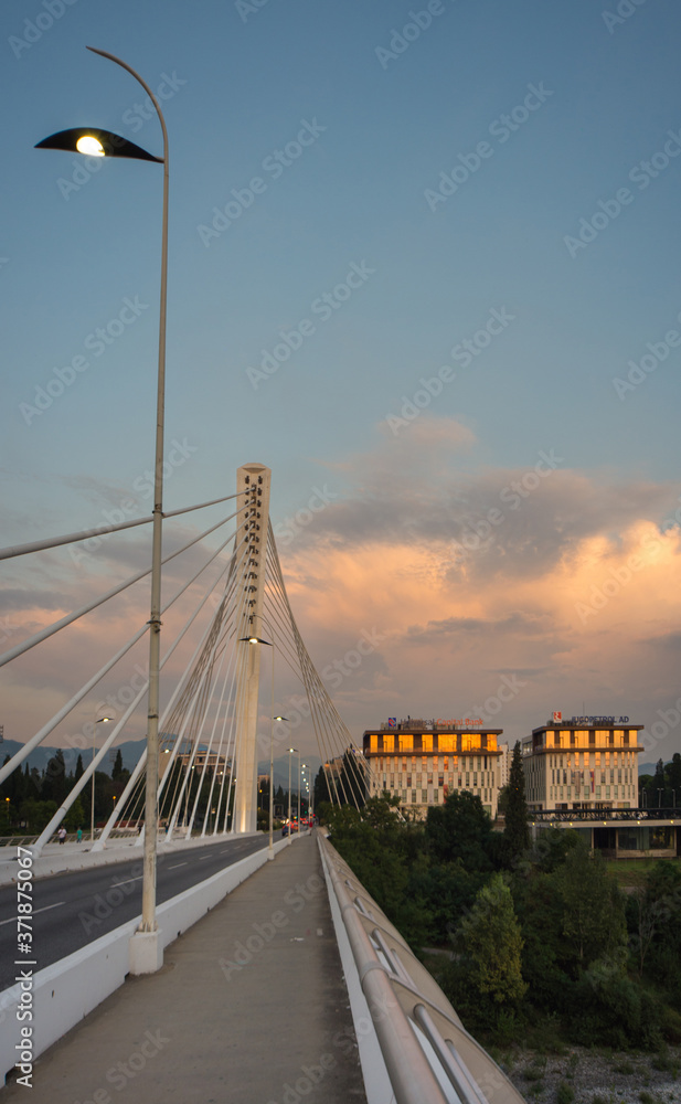 Obraz na płótnie View along Millennium bridge after sunset,Podgorica,Montenegro. w salonie