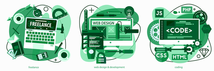 Wall Mural - programming and coding, scripting and website development, and freelance concepts. horizontal banner