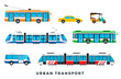 Public city transport. City cars and vehicles transport. Urban transportation icons set. Vector flat set illustration