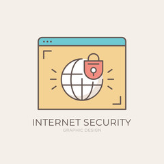 Wall Mural - internet security. web browser with globe and lock icon. data protection, secure information, privac