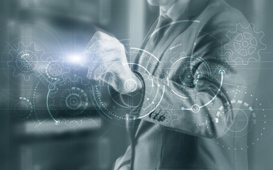 Wall Mural - gear technology success business concept. mixed media.