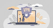 © VectorMine - VPN virtual private network information secured in cloud tiny person concept