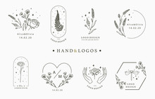 Beauty Occult Logo Collection With Hand,geometric,crystal,moon,star,flower.Vector Illustration For Icon,logo,sticker,printable And Tattoo