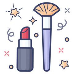 Wall Mural - 
Brush with lipstick, makeup kit flat icon design 
