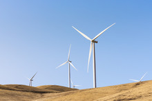 Wind Turbines On The Top Of Hills In Altamont Pass, East San Francisco Bay Area, California