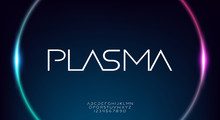 Plasma, An Abstract Technology Science Alphabet Font. Digital Space Typography, Wide And Thin Modern Typeface