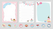 Set of planners and to do list with cute dessert illustrations. Template for agenda, planners, check lists, notebooks, cards, stickers, and other stationery. Vector background