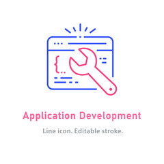 Wall Mural - application development line icon on white background. editable stroke.