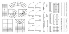 Vector Set. Architectural Elements For The Floor Plan. Top View.